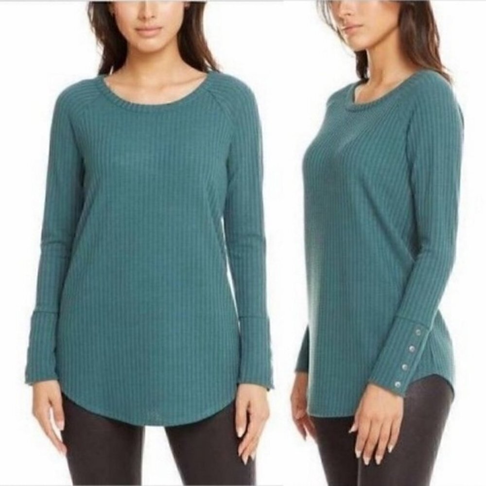 NWT Chaser Green Waffle Button Cuff Tunic Long Sleeve Top